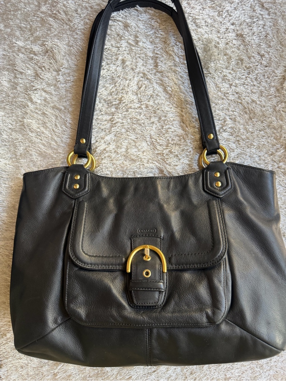 Coach- Black Leather Shoulder Bag with Gold Hardware